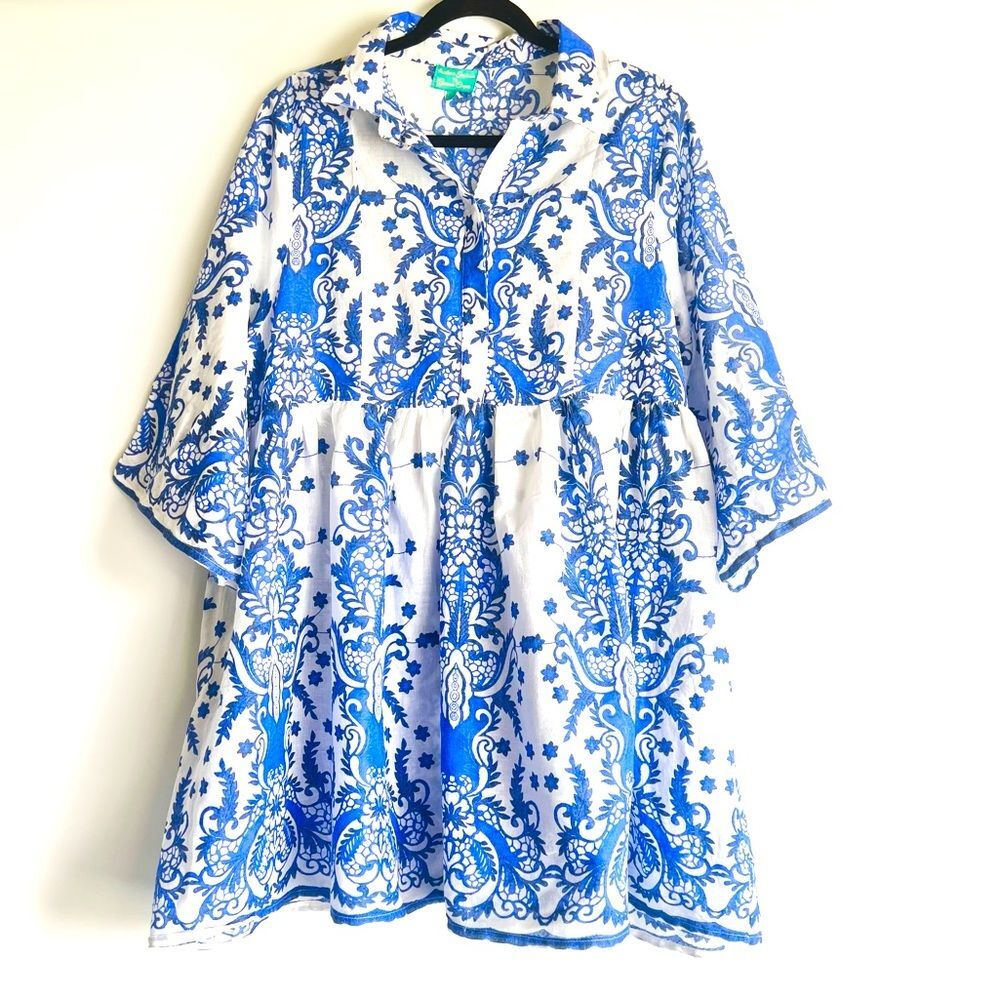 Antica Sartoria by Giacomo Cinque in Positano Blue Print Short Dress Size L/XL